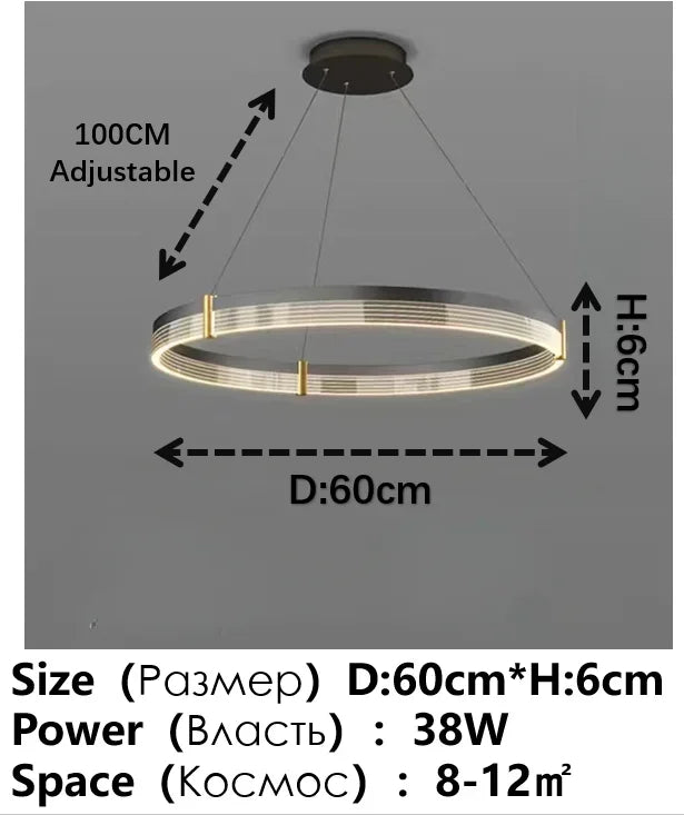 Lustre LED anneau en acrylique au design contemporain avec anneau intérieur