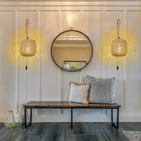 Applique Murale LED en Rotin Tissé Rétro avec Corde de Chanvre - Collection Lumière Naturelle