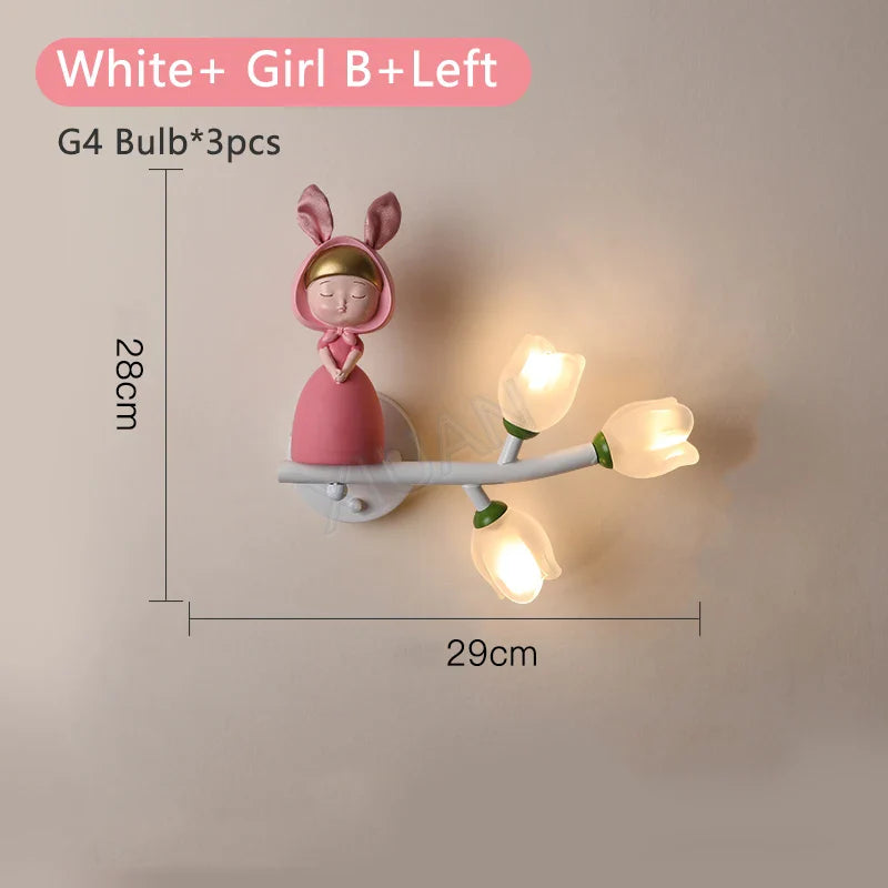 Applique murale LED G4 Lapin Fleur pour Enfants - Modèle Fille