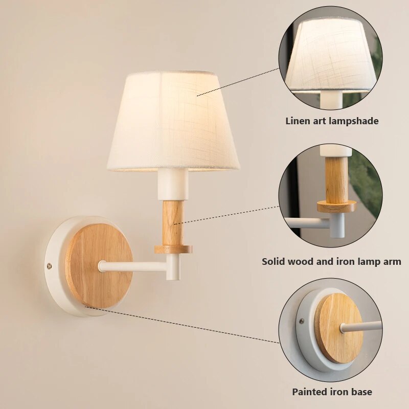 Applique Murale LED Nordique en Bois Massif