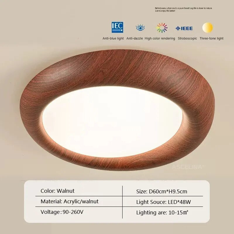 Plafonnier LED nordique en bois et acrylique anti lumière bleue
