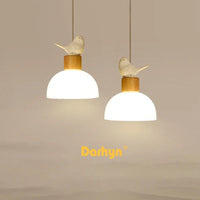 Suspension LED en verre design nordique avec petit oiseau créatif