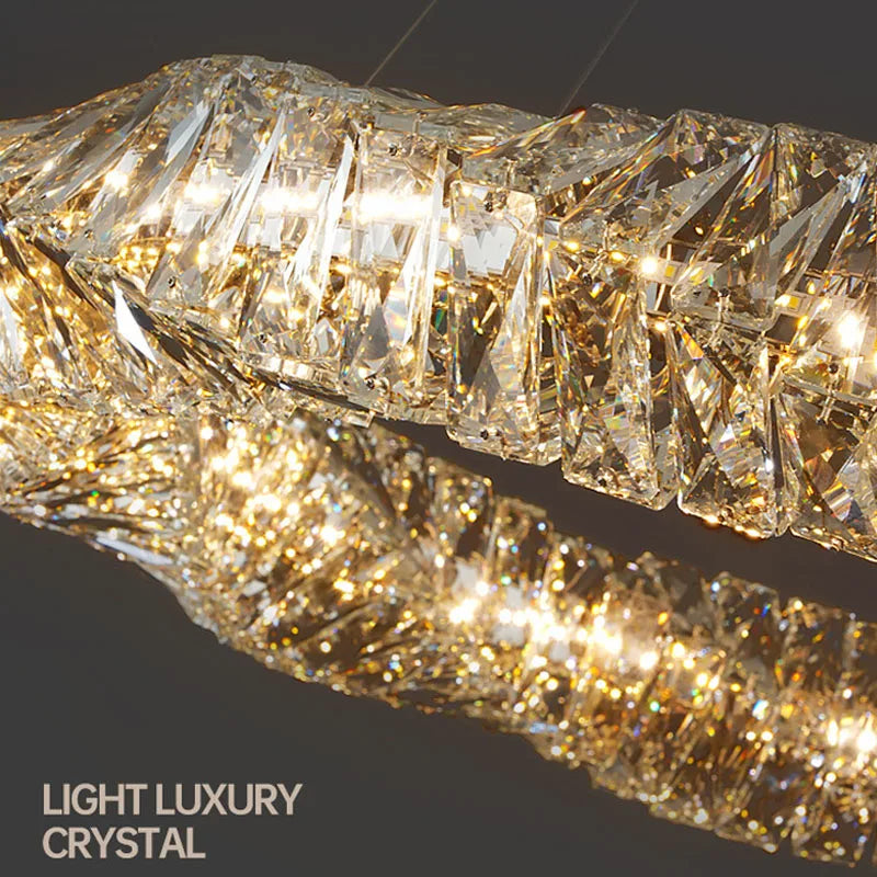 Lustre Or Dimmable avec anneau de lumière LED en cristal pour maison moderne de luxe