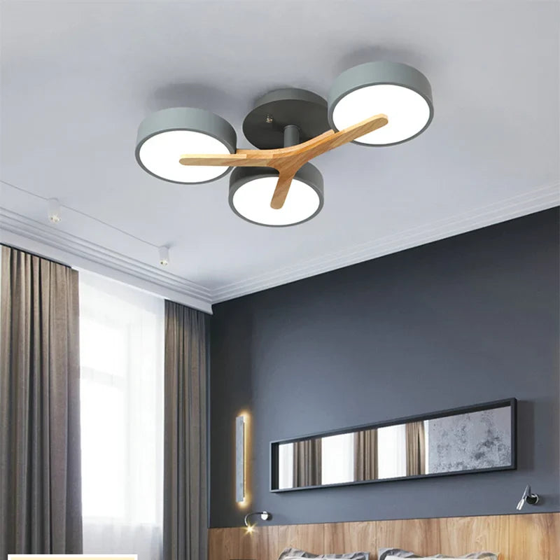 Lustre Nordique Macaron LED en Bois pour une Décoration Intérieure Élégante