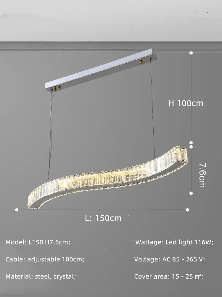 Lustre moderne en acier avec cristaux et lumières LED suspendues - Luxe Éclatant