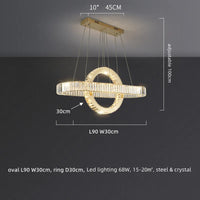 Lustre LED moderne en acier doré avec cristaux et câble ajustable