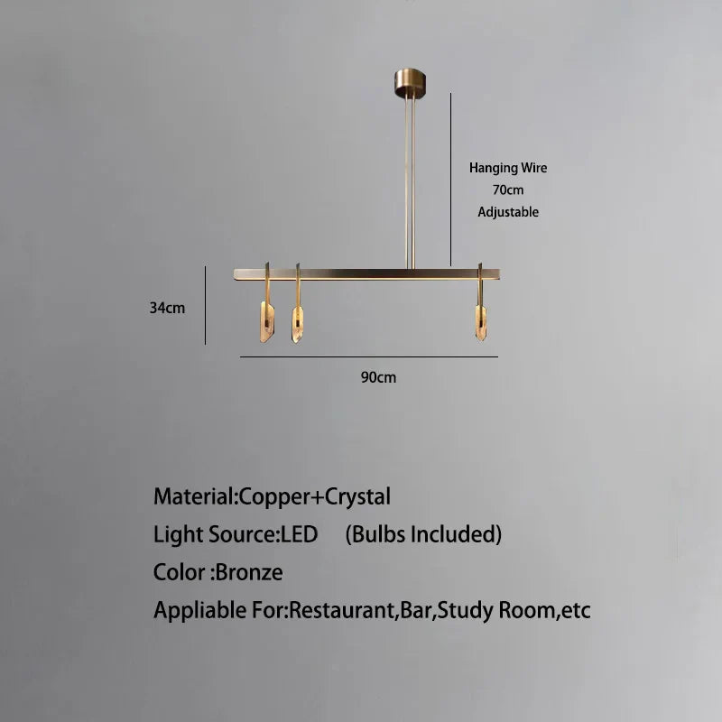 Lustre de luxe italien en cuivre avec LED postmoderne et cristaux ronds