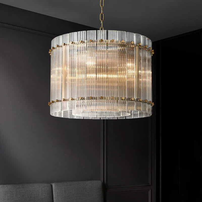 Lustre de luxe en cristal Double Anneau Doré LED Suspendu