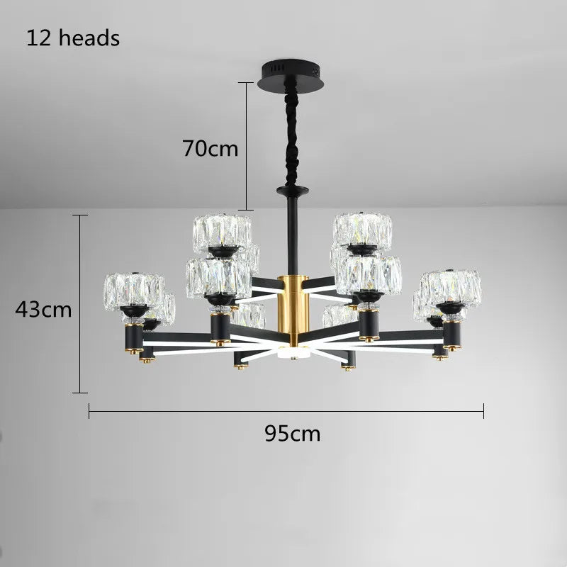 Lustre Nordique Luxe en Cristal Or et Noir