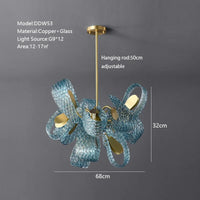 Lustre moderne en verre design "Feuille de Paon" LED suspendu