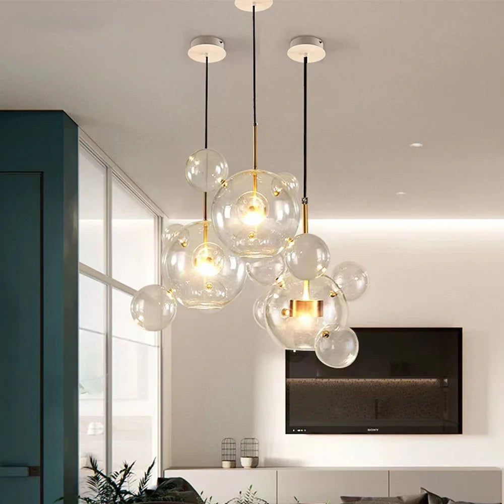 Lustre LED Boules en Verre Design Moderne Éclatant