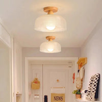 Plafonnier nordique en bois avec lampe en verre dépoli - Idéal pour le salon, la chambre ou le balcon