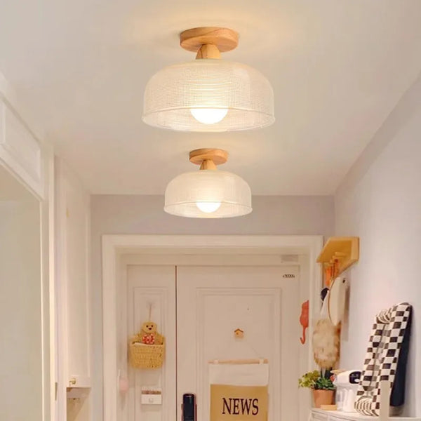 Plafonnier nordique en bois avec lampe en verre dépoli - Idéal pour le salon, la chambre ou le balcon