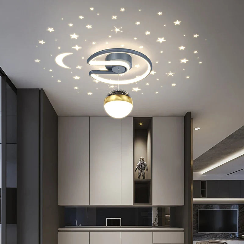 Plafonnier LED 28W Noir Gris pour Couloir avec Boule de Verre Nuances - Effet Etoile