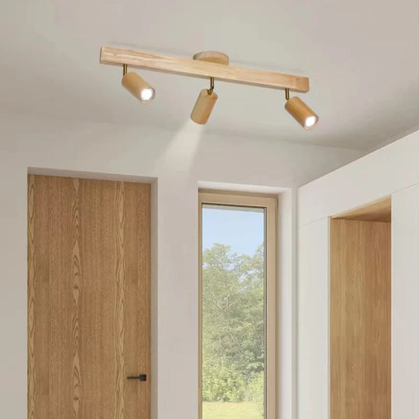 Plafonnier LED Horizon en bois avec projecteur sur rail