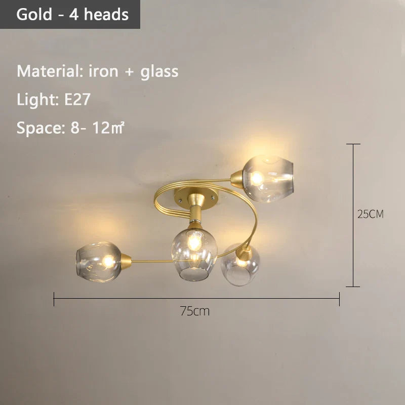 Lustre suspendu en verre moléculaire pour un éclairage LED nordique dans la maison