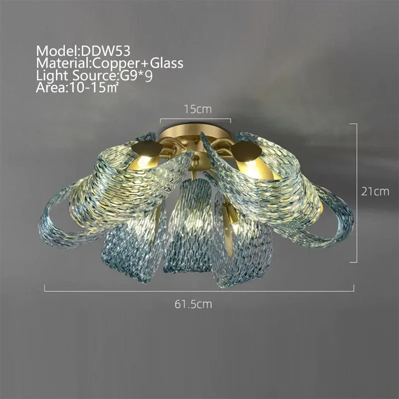 Lustre moderne en verre design "Feuille de Paon" LED suspendu