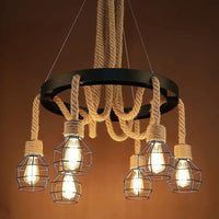 Lustre rétro industriel en corde de chanvre