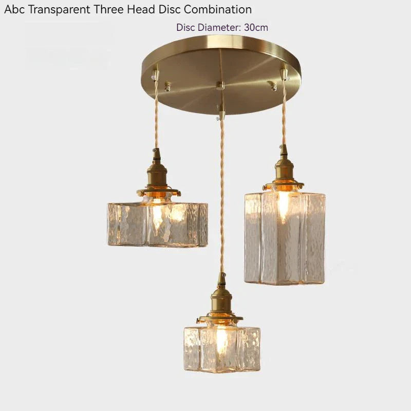Suspension japonaise vintage en verre et laiton LED