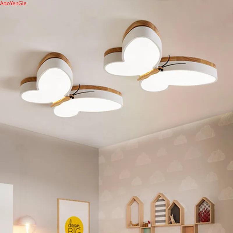 Plafonnier LED modernes en bois pour chambre d'enfants - Papillon mignon