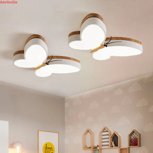 Plafonnier LED modernes en bois pour chambre d'enfants - Papillon mignon