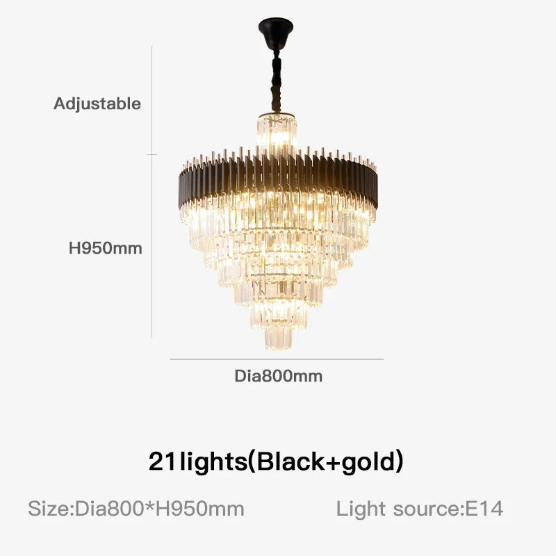 Lustre en Cristal Noir de Luxe Moderne LED