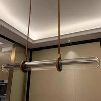 Lustre Long Design Moderne - Décoration Maison LED Luxe Cuir Verre