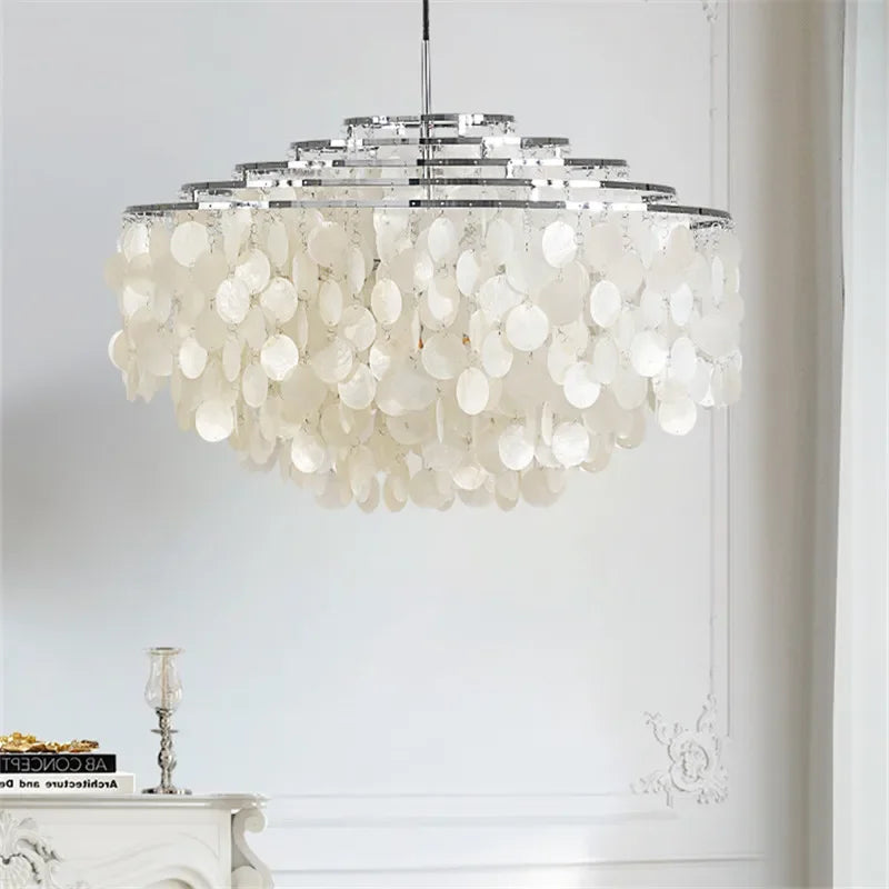 Lustre de coquille de luxe moderne pour luminaires suspendus de salon de Restaurant en or et chrome: éclairage romantique pour la maison