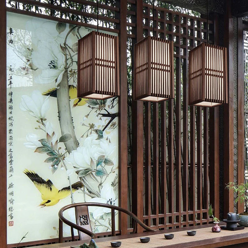 Suspension bois vintage japonais Zen