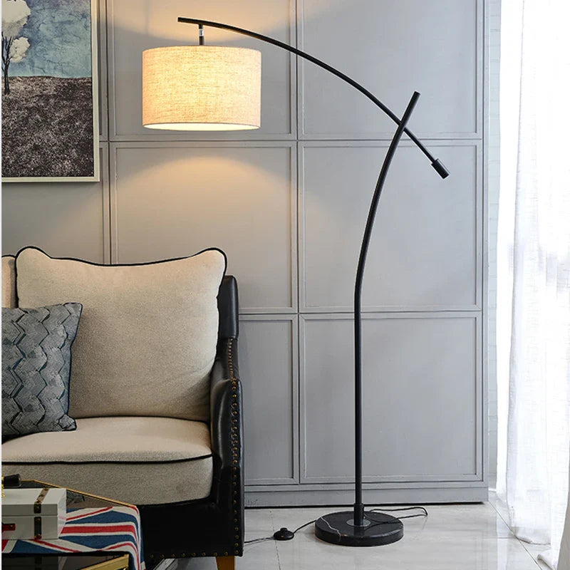 Lampadaire Luxe en Métal avec Abat-Jour en Tissu