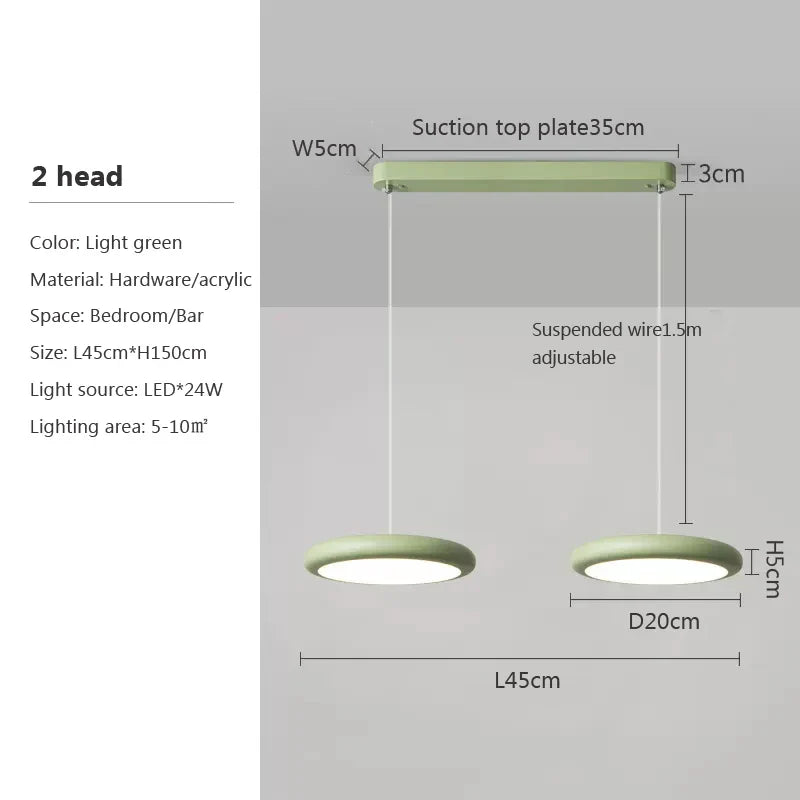 Lustre LED Nordique Vert 1-3 Tête Disque Suspension - Luminaire Design pour Salon, Chambre, Cuisine - Décor Maison