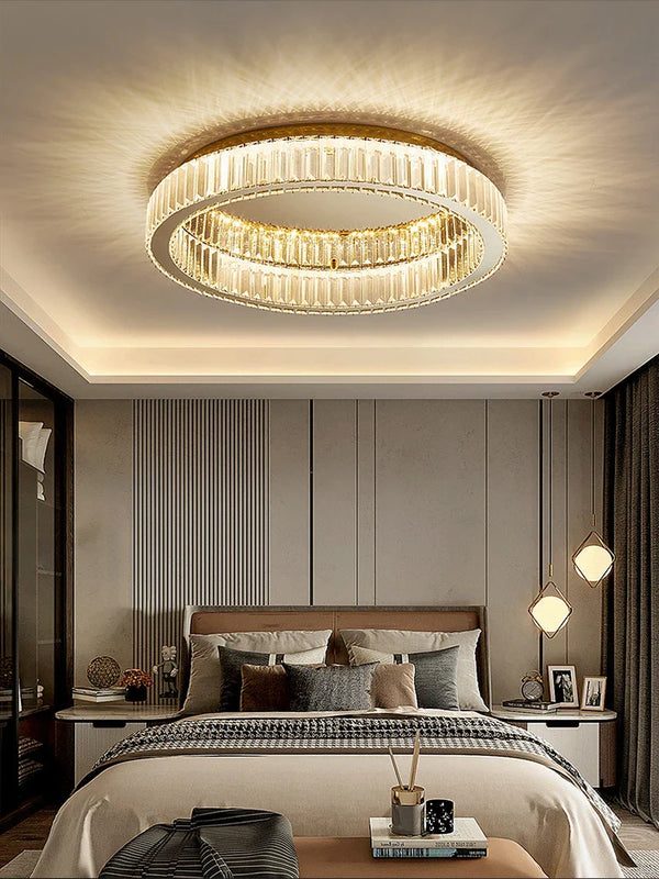 Lustre Luxe en Or et Argent avec LED Dimmable Rond