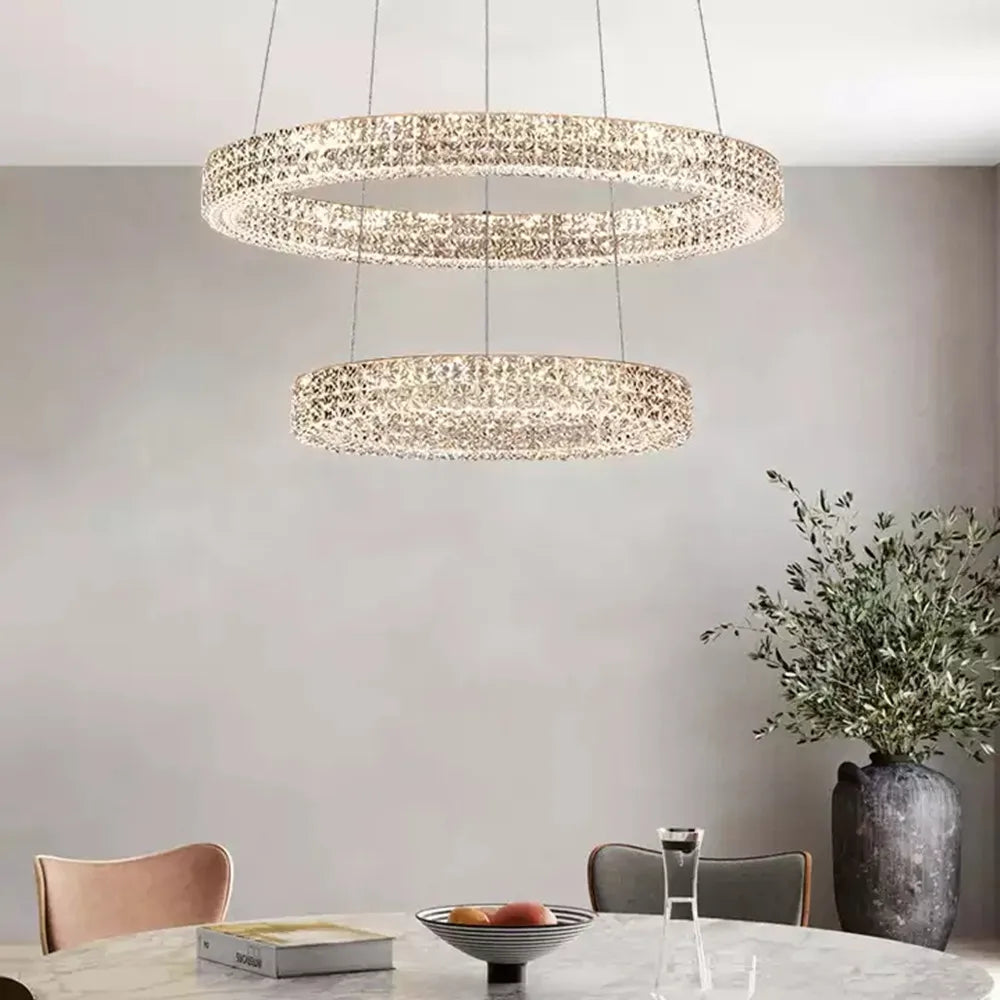 Lustre Moderne en Cristal à Deux Niveaux pour Décoration