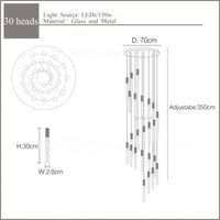 Lustre en Or Moderne LED pour Escalier en Cristal Spirale