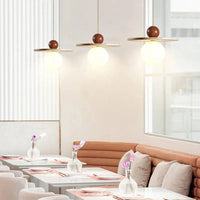 Lustre rond en pierre et bois avec cordon réglable - Livraison directe assurée