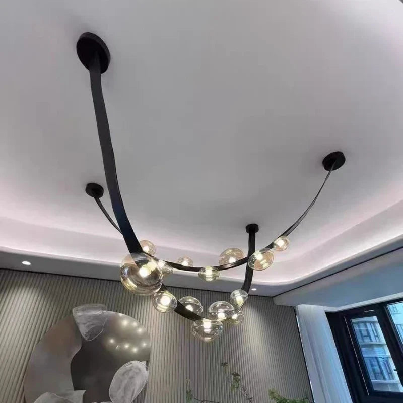 Lustre DEL Chic Minimaliste en Cuir et Verre pour Décoration