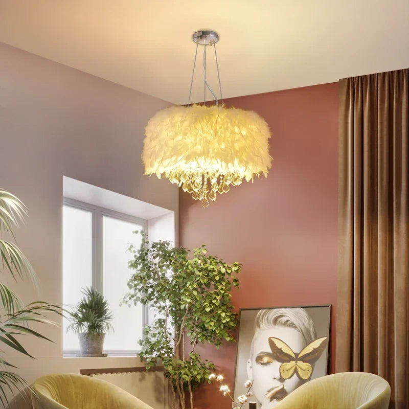 Lustre Plume LED Créatif et Romantique