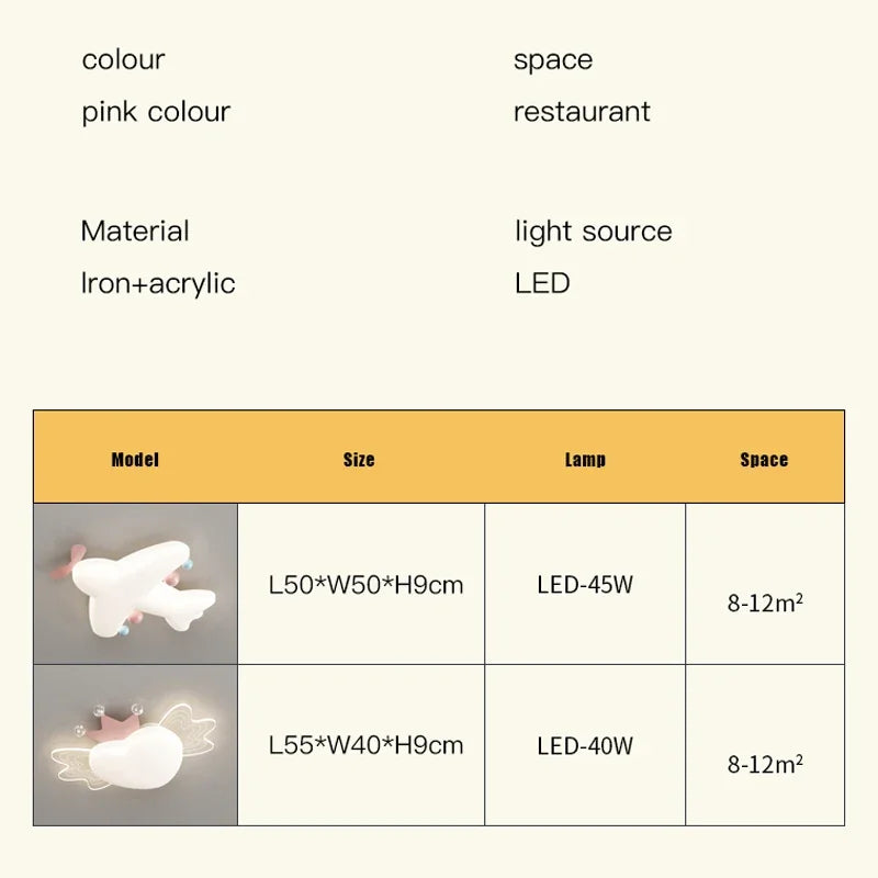Plafonnier LED Avion Cœur Nordique - Protection des Yeux