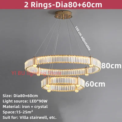 Lustre LED Nordique : Anneau Rond en Cristal Post-Moderne