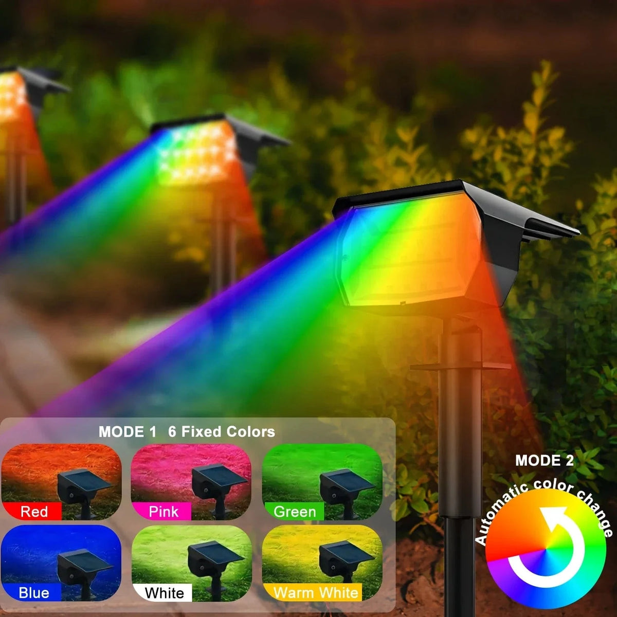 Projecteurs 2 en 1 - Lumière Solaire Extérieur Sans Fil - 20/18LEDs RVB - Changement de Couleur - Étanche - Lampe Murale Solaire pour le Patio et le Jardin