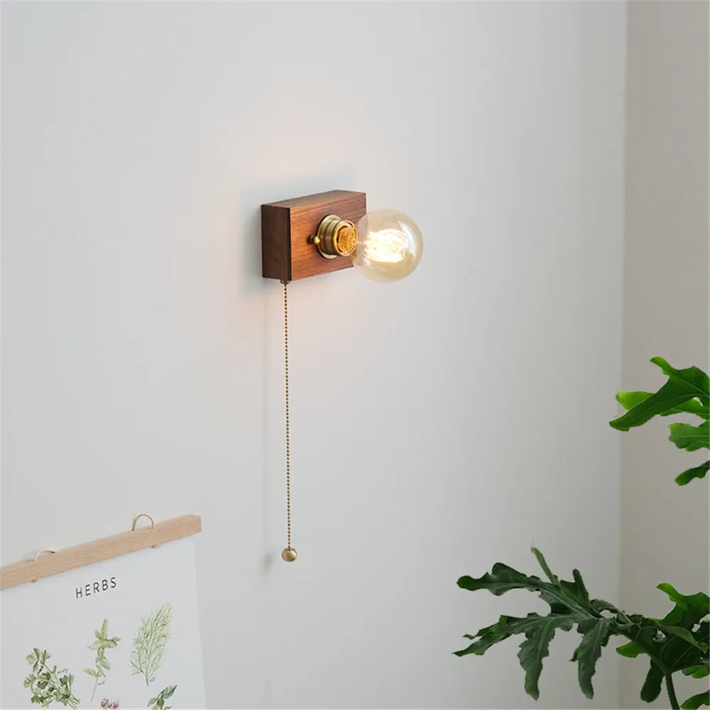 Applique Murale Vintage en Noyer Edison avec Interrupteur à Tirette - Édition Limitée