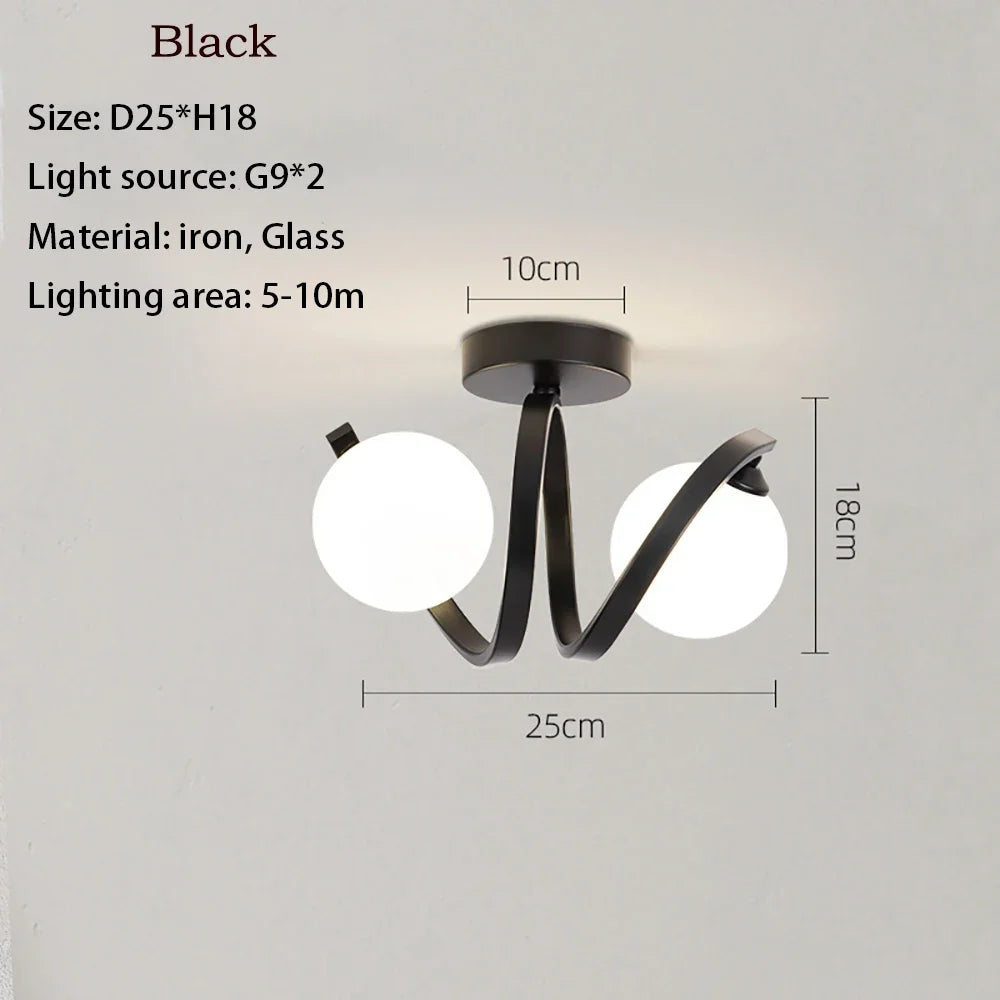 Plafonnier Nordique Double-Tête en Verre Noir et Or de Haute Qualité