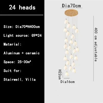 Lustre Duplex LED Magnolia en Céramique pour Hôtel et Villa