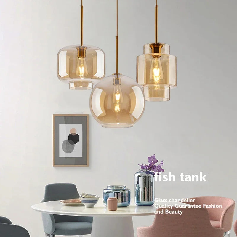 Suspension Design Nordique en Verre LED - Luminaire Décoratif d'Intérieur