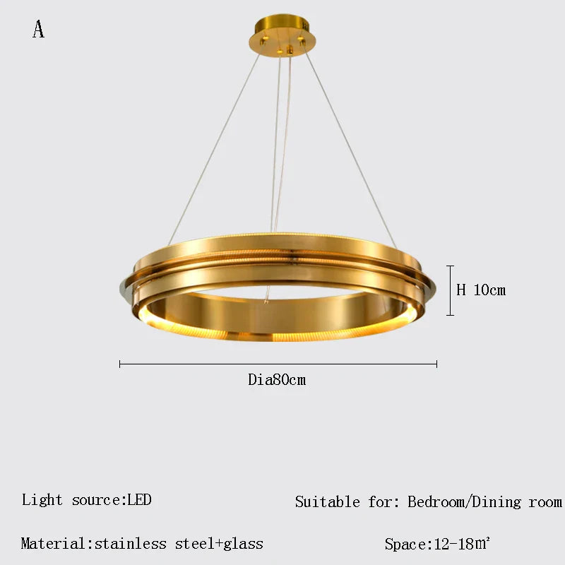 Lustre LED italien post-moderne avec anneau de suspension - Lampe de design asiatique
