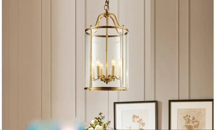 Lustre en cuivre de style vintage américain avec cage à oiseaux de Collection American Heritage