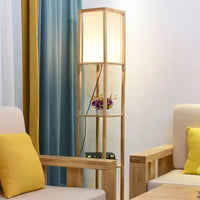 Lampadaire LED SkyFlo Nordic - Étagère de rangement en bois massif avec support fleur - Pour salon, chambre, bibliothèque