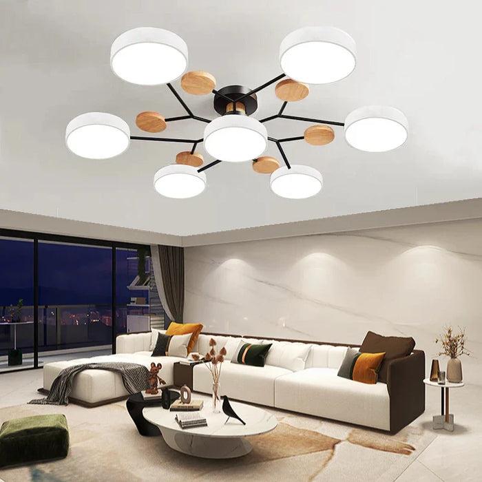 Lustre LED Nordique en Bois - Éclairage Intérieur Minimaliste