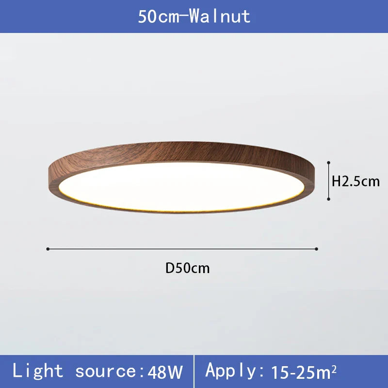 Plafonnier LED Circulaire Ultra-Mince Grain de Bois, 3 Tons de Lumière
