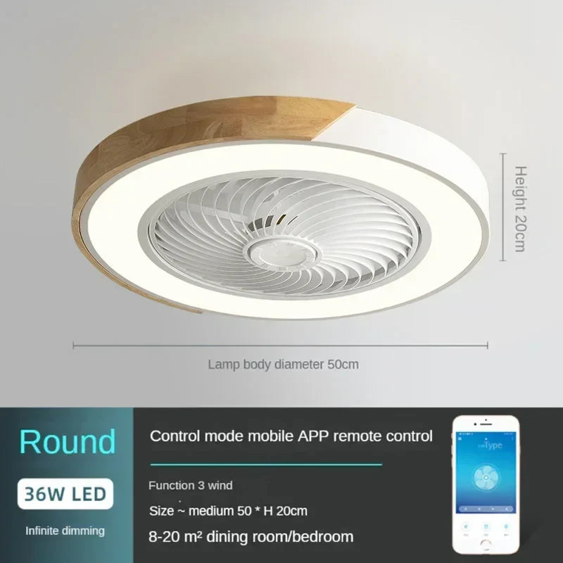 Plafonnier LED en bois design moderne avec ventilateur et télécommande